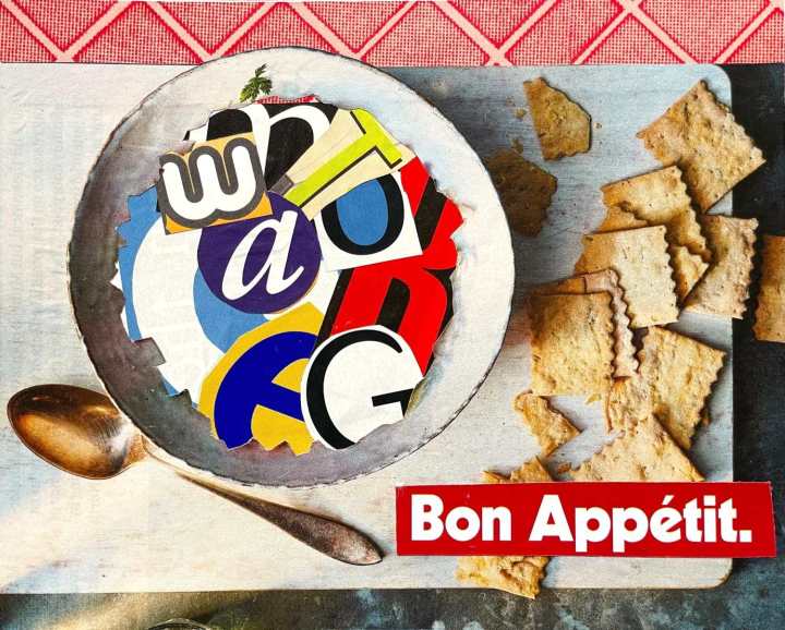 "Word Soup" hand-cut collage by Diana Zahuranec